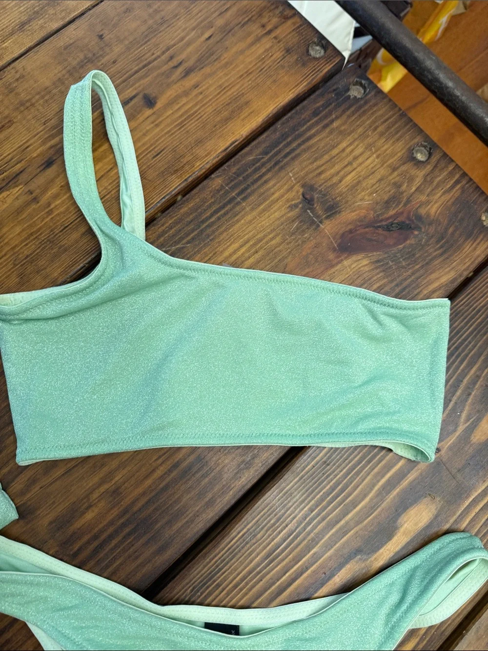 triangl swimwear Mint One-Shoulder Bikini Set with Pouch Top large/bottom XL EUC
